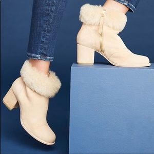 Bill Blass suede fur rimmed booties.